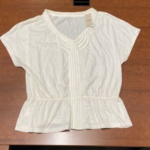 Ann Taylor Loft Cream Short Sleeve Blouse Braided Detail S Petite NWT